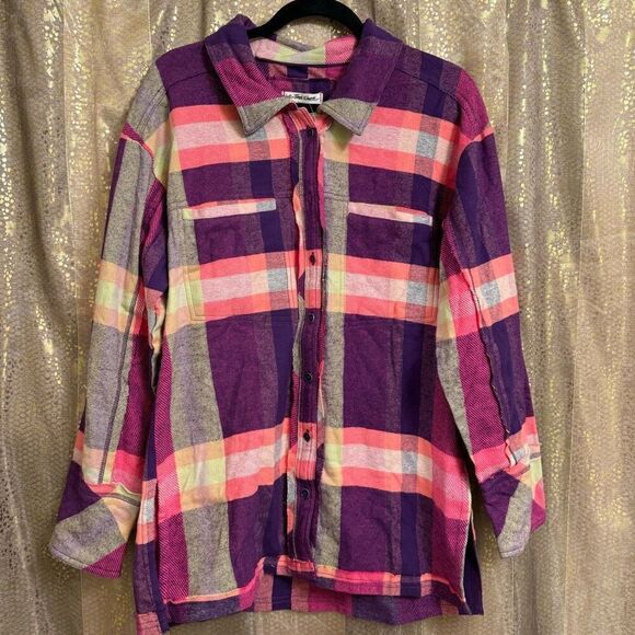 Free People We The Free So Long Summer Pink Purple Flannel XS NWOT - Picture 1 of 10